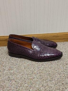 Etro Purple Croc-Embossed Leather Penny Loafers Men's 44 (US 11) office Business